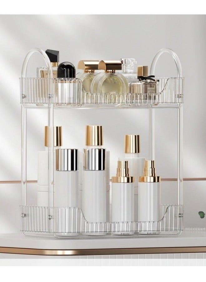 2-Tier Clear Acrylic Makeup Organizer – Cosmetic and Skincare Storage Rack for Perfumes, Creams, Serums, and Bottles – Elegant, Practical, and Space-Saving Design – Perfect for Vanity Tables, Bathroom Counters, and Bedroom Shelves – Moisture Resistant, Easy to Clean, Ideal for Daily Beauty Product Organization 30*17 Cm - Image 5